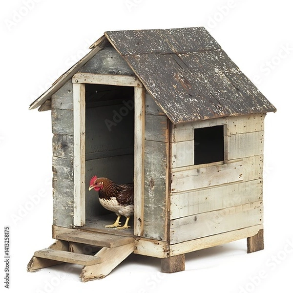 Fototapeta Rustic hen house with chicken inside.