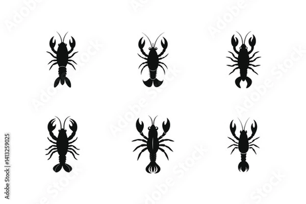 Fototapeta Crayfish  silhouette vector  Bundle 