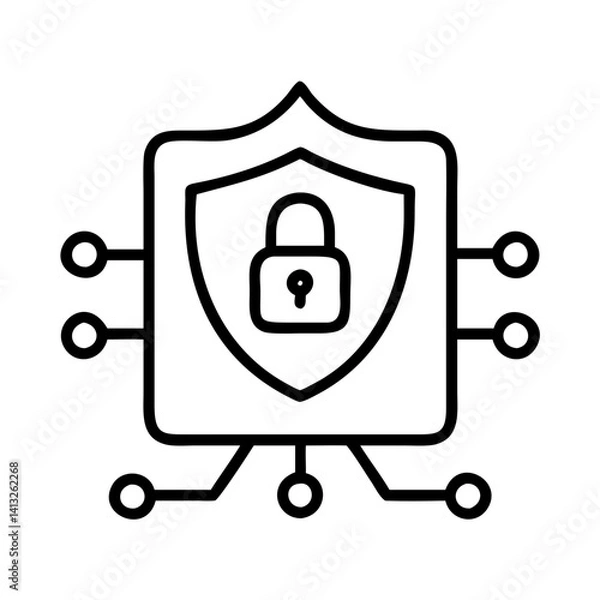 Fototapeta Cyber security shield padlock data protection digital safety network security system icon vector