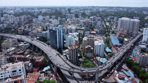 Obraz Chittagong,Bangladesh 17th April 2025 : Skyline or cityscape of Chattogram City,Bangladesh.Chattogram city drone short view.Cityscape from high angle view including modern architechture