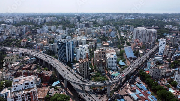 Obraz Chittagong,Bangladesh 17th April 2025 : Skyline or cityscape of Chattogram City,Bangladesh.Chattogram city drone short view.Cityscape from high angle view including modern architechture
