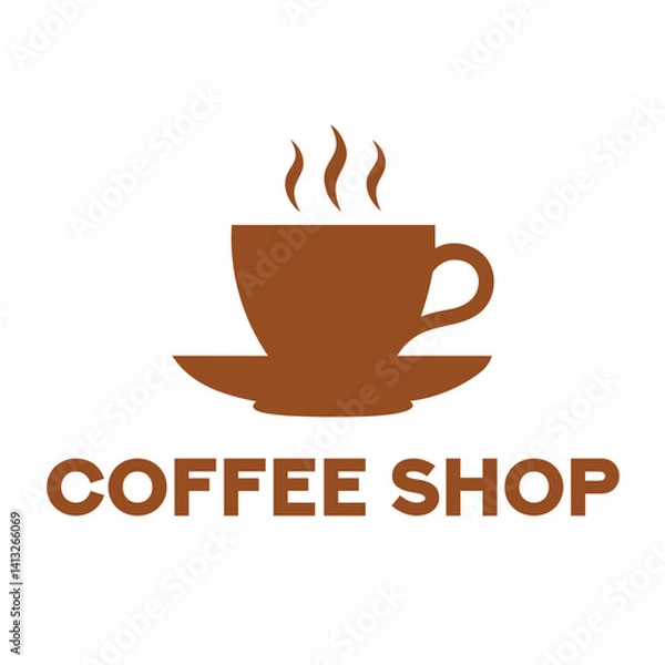 Fototapeta Coffee shop logo with steaming cup icon