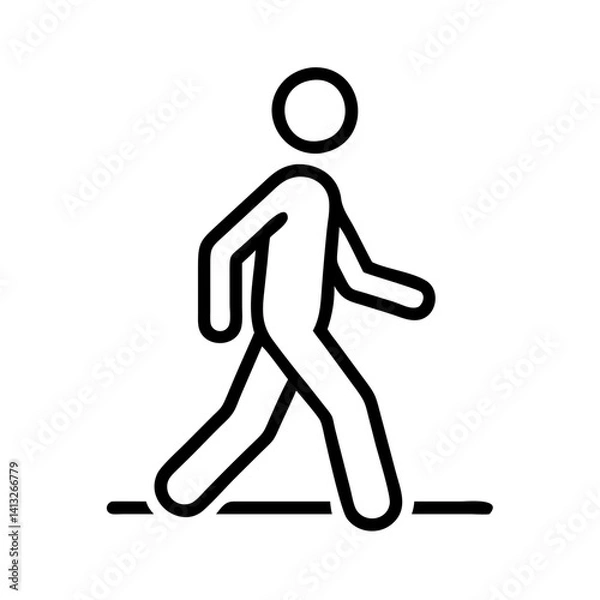 Fototapeta Walking man icon vector illustration, walking person symbol, pedestrian sign, walk cycle graphic, line art