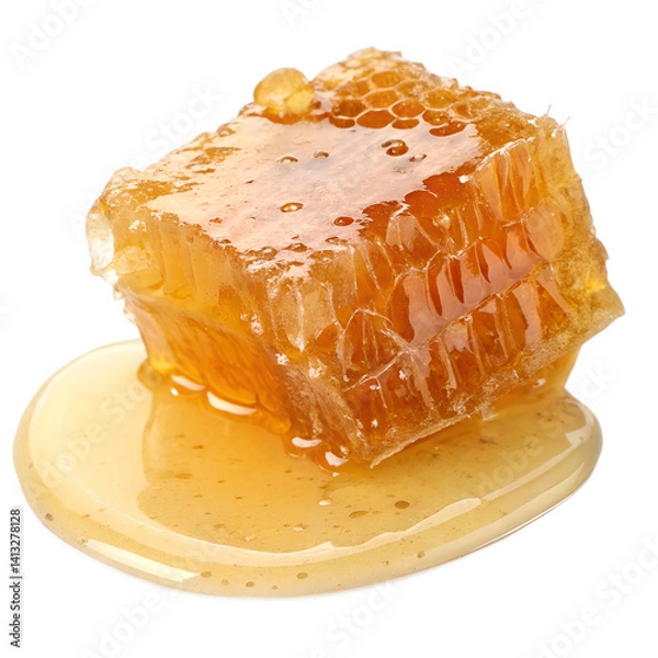 Fototapeta Honey Comb Isolated on White Background for Culinary Uses  