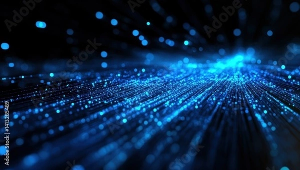 Fototapeta Abstract blue light trails and bokeh effects on a dark background.