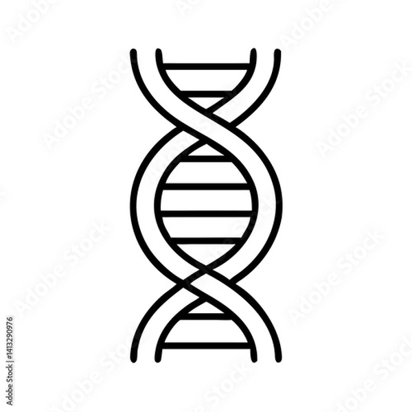 Fototapeta Minimalist black line icon of DNA double helix structure, outline vector symbol of genetics and biology, isolated on white background