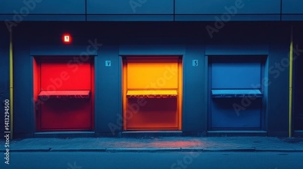 Obraz Vibrant Urban Doorways with Colorful Lighting at Nighttime