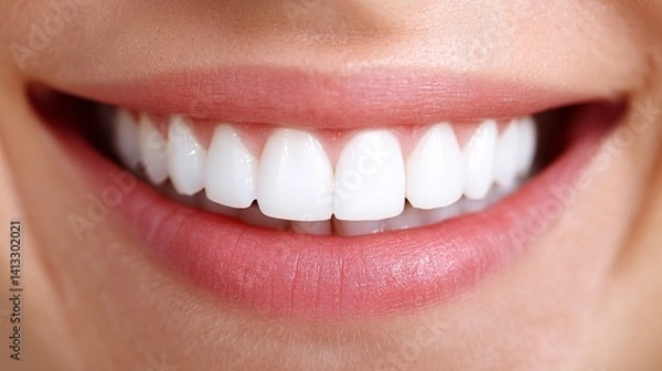 Fototapeta Radiant Smile : Perfect Teeth Alignment - A close-up showcasing a radiant smile, healthy gums, perfect teeth alignment, and bright white teeth. Symbolizing confidence, health, beauty, happiness