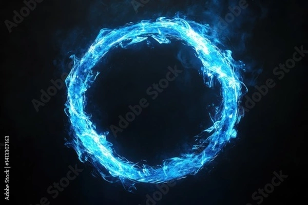 Fototapeta Blue energy ring swirling against a dark background abstract and dynamic.