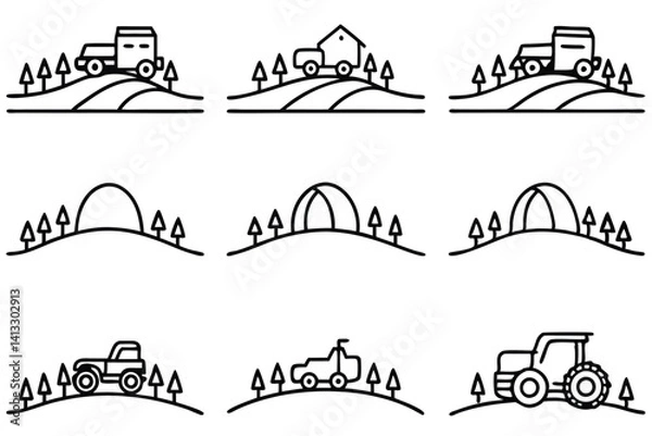Obraz Agricultural Plowing Styles Vector Bundle