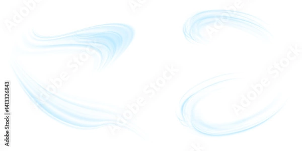 Fototapeta Air flow set of vector elements on a white background. Abstract light effect blowing from an air conditioner, purifier or humidifier. Dynamic blurred flow motion