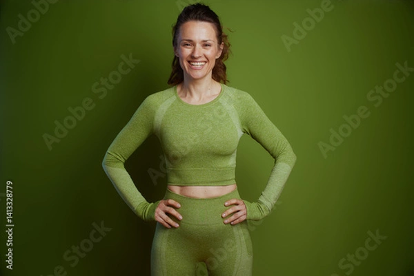 Obraz Smiling woman in green activewear