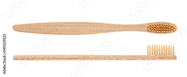 Fototapeta Bamboo toothbrushes collection isolated on a white background. Close up, different sides.