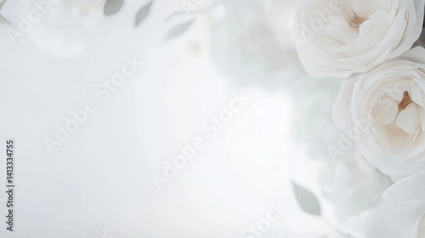 Obraz Top view of elegant white roses arranged on a clean background. Minimalist floral composition symbolizing love, purity, and timeless beauty.