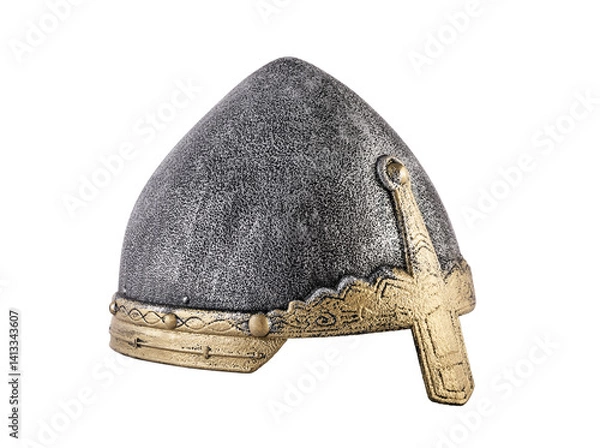 Fototapeta Medieval knight helmet isolated on white background with clipping path