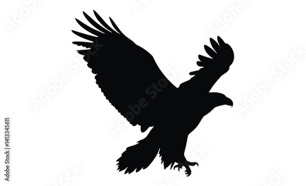 Obraz  Eagle silhouette, Bald eagle vector, Patriotic bird icon, Eagle line art illustration  
Flying eagle silhouette, Spread wings eagle, Bird of prey vector, Soaring raptor illustration