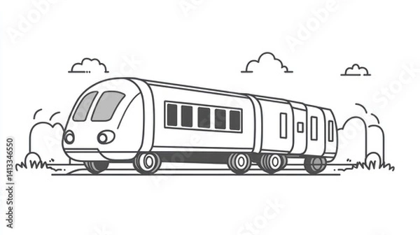 Fototapeta Simple Line Art Train on Track