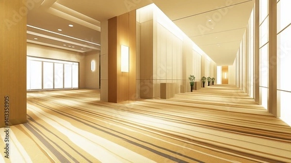 Fototapeta Modern, spacious convention hall interior.  Luminous, light-filled corridor