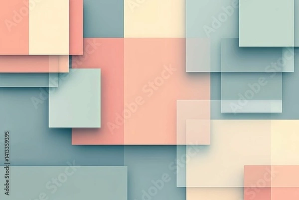 Fototapeta Overlapping colored squares creating a simple modern and geometric composition