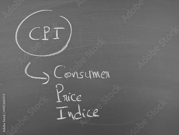 Fototapeta CPI Explained: A breakdown of Consumer Price Index on a chalkboard, crucial for understanding inflation and economic trends.