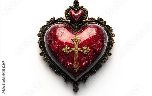 Fototapeta The Sacred Heart and Marian Symbol Isolated on transparent background.