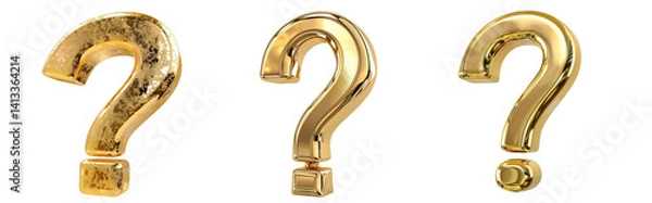Fototapeta Three shiny golden question marks in different textures and styles displayed together