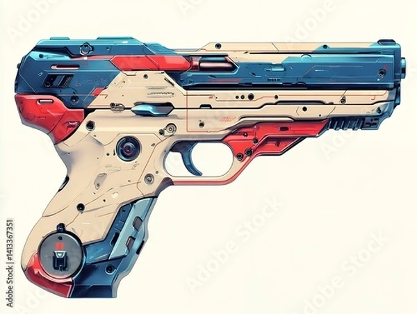 Obraz Futuristic Pistol Design Featuring Intricate Details and Vibrant Colors