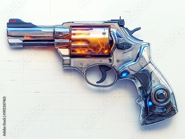Obraz Futuristic Transparent Revolver With Glowing Details and Advanced Design