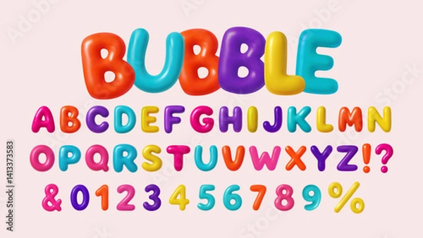 Fototapeta 3d Font Letter Number Balloon Alphabet ABC Text Bubble Typography For Birthday And Party Vector Cartoon Fun Glossy Typeface