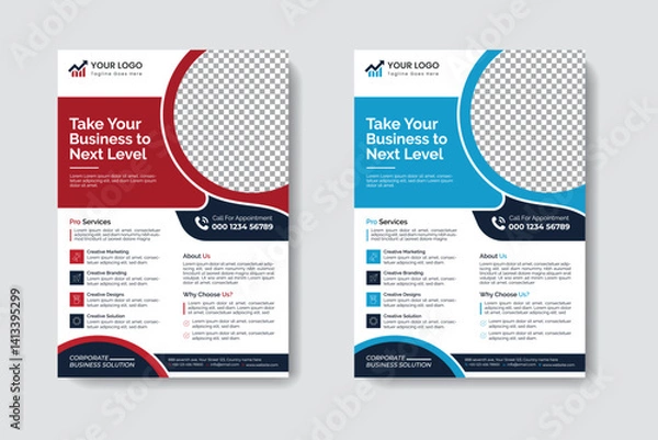 Fototapeta Corporate business flyer template design set with red,blue,