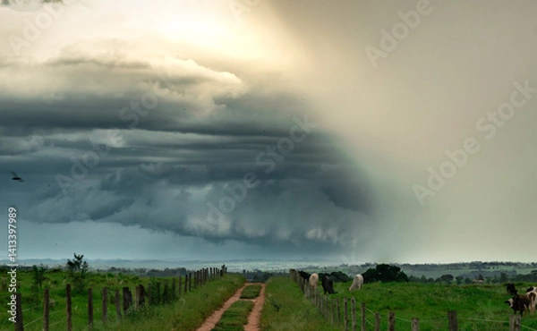 Fototapeta Storm clouds, dark sky, dark clouds