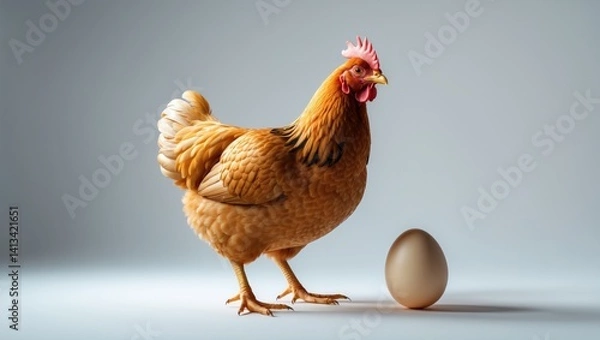 Fototapeta Isolated brown hen and egg on a background.