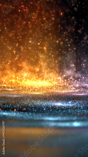 Fototapeta Abstract background of glittering particles, gold and blue tones, creating a shimmering, festive effect, ideal for celebratory designs or luxurious branding