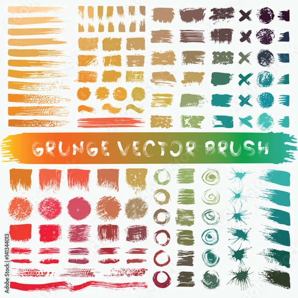 Fototapeta Grunge stripes mega set. Colored belly labels, paint texture. Brush strokes vector. Background handmade design elements.
