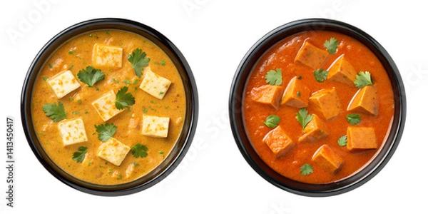 Fototapeta Two Styles of Delicious Paneer Curry in a Bowl, Indian Cuisine