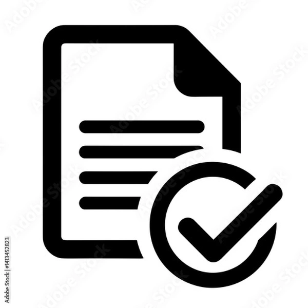 Fototapeta Minimalist document with check mark icon representing completed file or verified task - concept of approval report submission agreement digital form