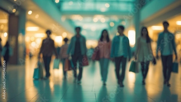 Fototapeta Background blur of a shopping mall highlighted by bokeh