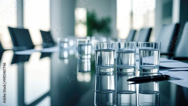 Fototapeta Near view of glasses without contents on the table
