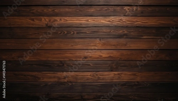 Obraz Top-down perspective of a dark brown wooden surface in high resolution.