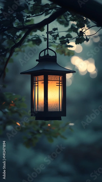 Fototapeta Whispering Shadows: The Gentle Embrace of Lantern Light Enveloping Twilight's Tranquil Ambiance