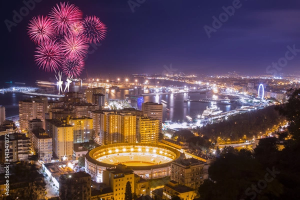 Obraz Fireworks above Malaga city