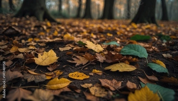 Obraz Dry leaves of autumn. Leaves on the forest floor. Shallow focus.