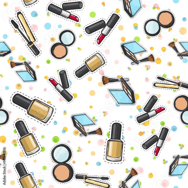 Fototapeta Seamless Pattern. Nail Polish. Powder. Lipstick.