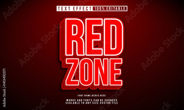 Obraz Editable red zone warning text effect with bold style impact.
