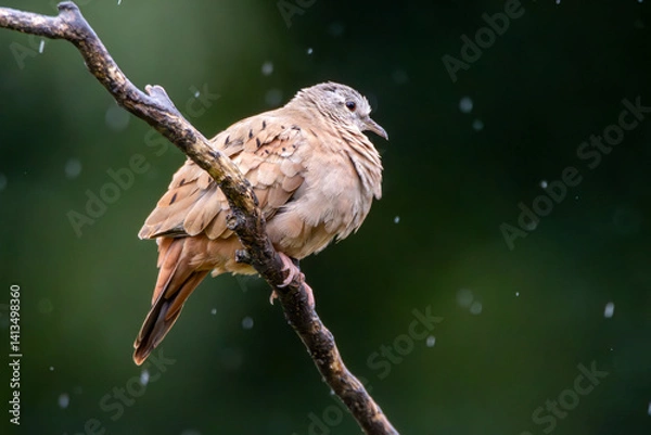 Obraz A ruddy ground-dove perched on a branch under rain. Species Columbina talpacoti also know as Rolinha. Animal world. Birdwatching. Birding. Bird lover