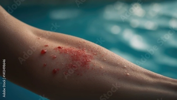 Fototapeta After illness recovery, red rash appears on skin