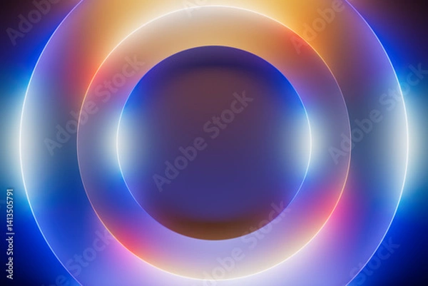 Fototapeta Abstract colorful background in blue and orange neon colors with iridescent gradients and glowing rings. Perfect for website design, advertising, app interfaces, ads, social media and presentations
