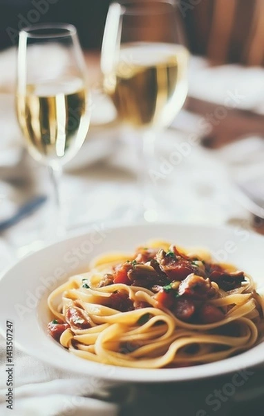 Fototapeta Pasta with seafood sauce