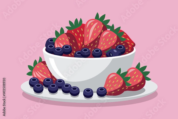 Obraz Vector illustration of bowl with strawberries and blueberries