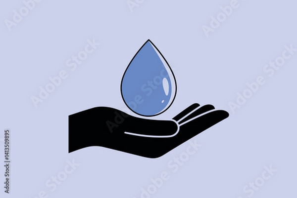 Obraz Vector illustration of hand holding a drop of water, concept of environmental preservation and water day